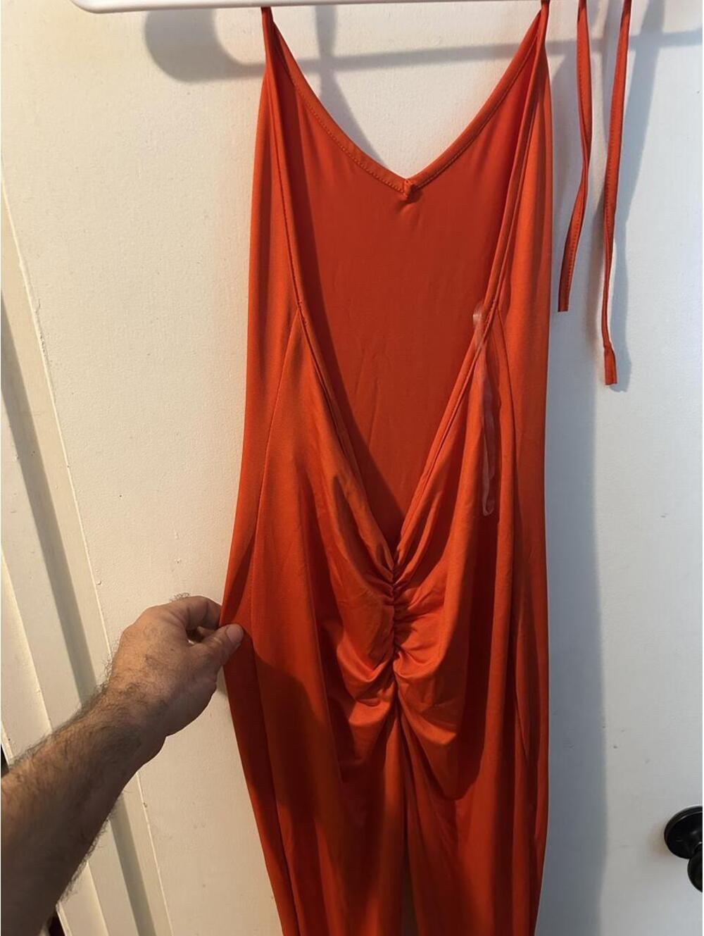 Orange Ruffle-Hem Jumpsuit - Picture 4 of 7